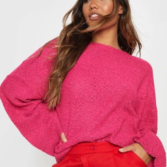 Brave Soul Barbiecore Oversized Crewneck Knit Sweater Small - Picture 1 of 13